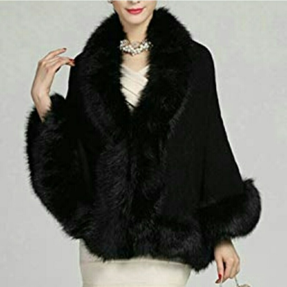 Accessories - Faux Fur Poncho Wrap Shawl